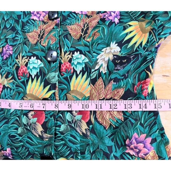 TRUE Vintage Handmade Button Front Sheath Dress Sz XS Jungle Jaguar Floral Birds - Picture 5 of 6